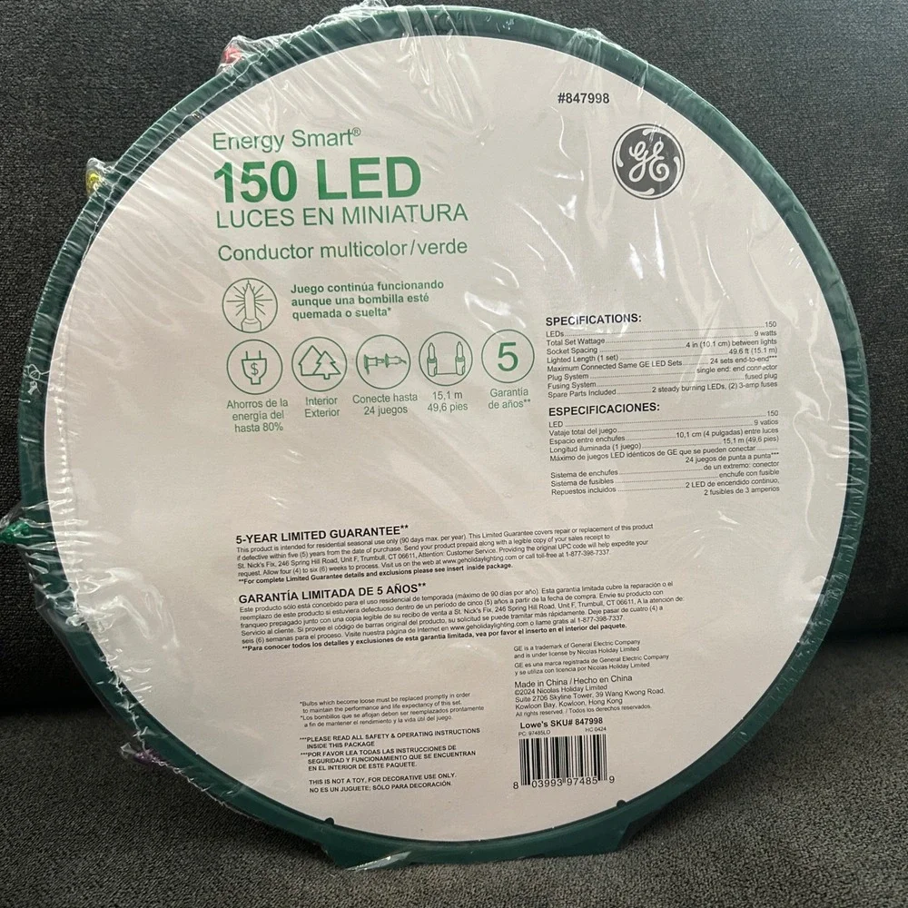 GE Energy‎ Smart 150 LED Miniature Lights Multicolor Green Wire 49.6ft 847998